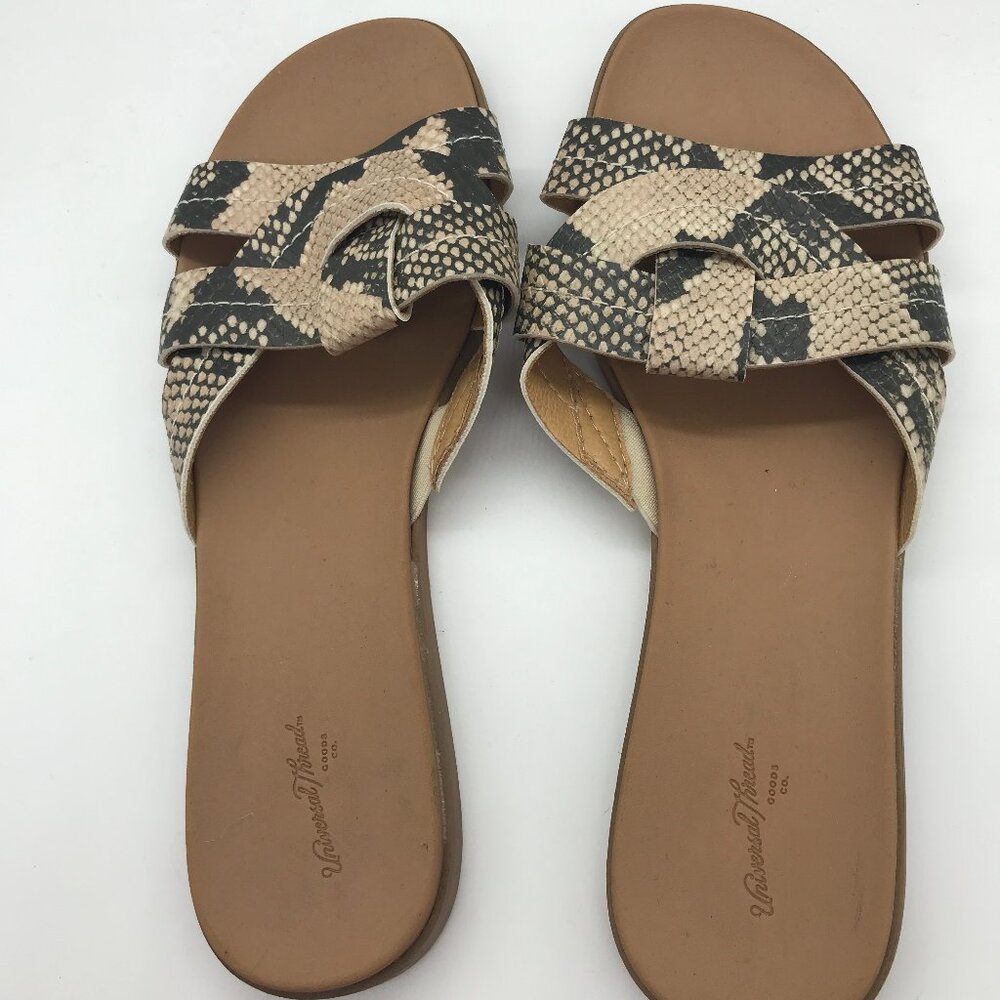 Universal Thread Flat Strappy Snake Skin Design Sandals Size: 9
